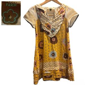 💛🇧🇷🌼 Vintage Farm Rio “Made in Brazil” Yellow Floral Patchwork Dress Boho Style